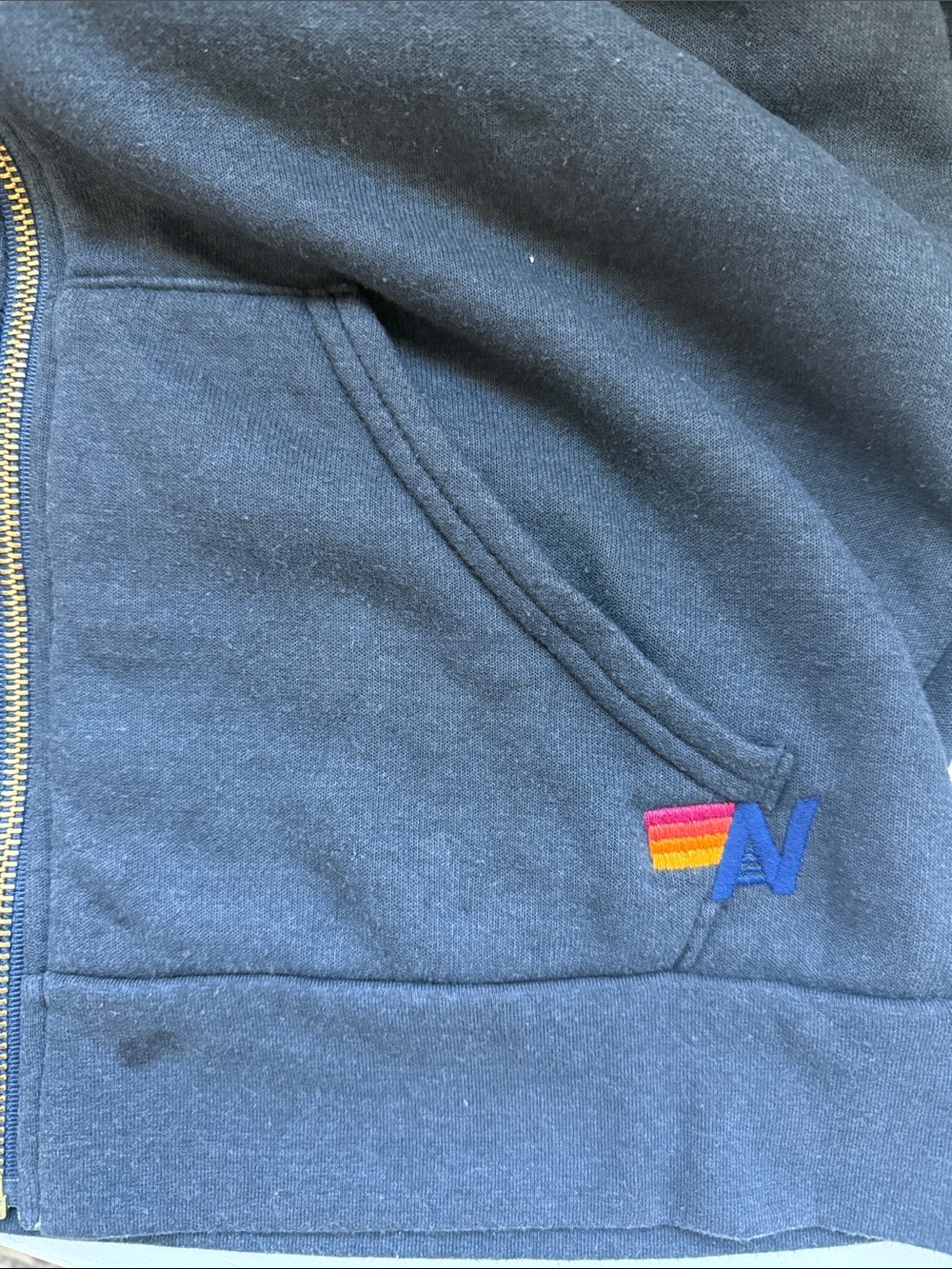 Aviator Nation Navy Zip Hoodie with Rainbow Stripe Detail - Picture 2 of 2